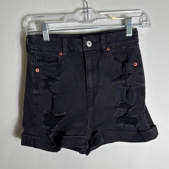 American Eagle Outfitters Black Distressed Jean Shorts - Picture 1 of 5